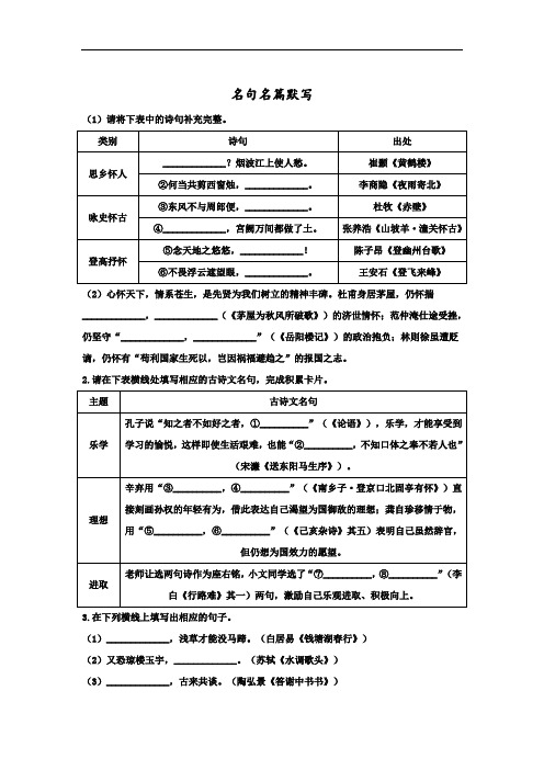 中考语文复习：名句名篇默写测试三