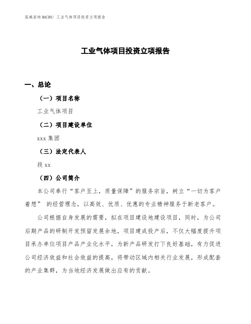 工业气体项目投资立项报告