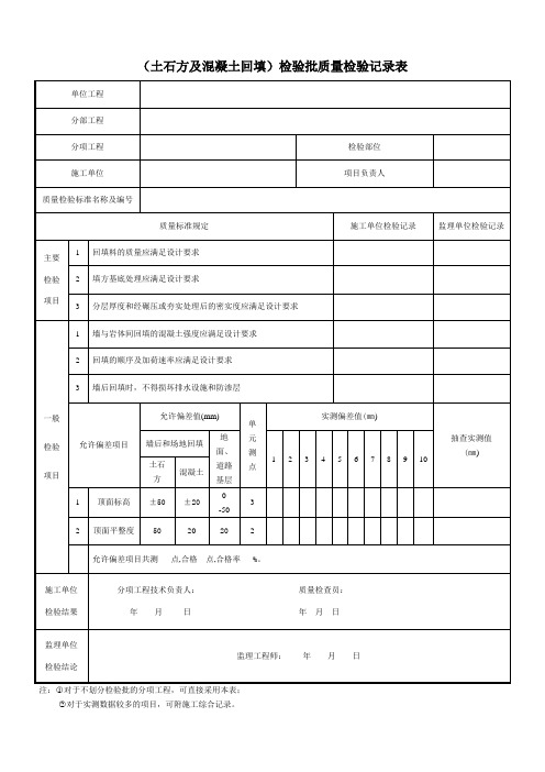 (土石方及混凝土回填)检验批质量检验记录表