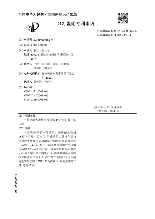 一种重组大肠杆菌及合成3-羟基丙酸中的应用[发明专利]