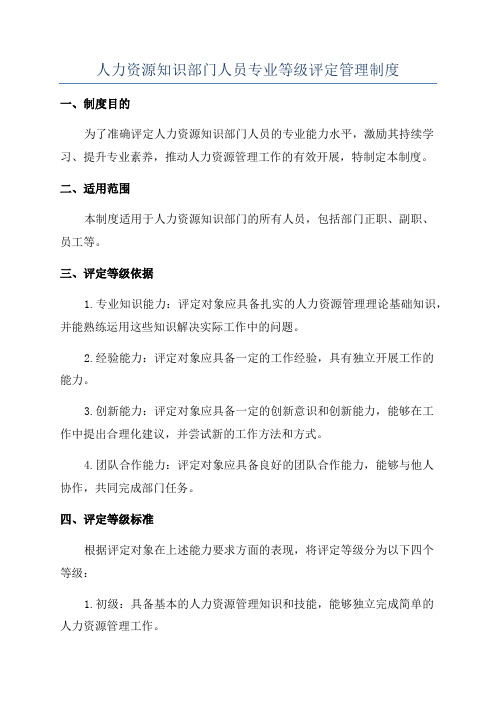 人力资源知识部门人员专业等级评定管理制度