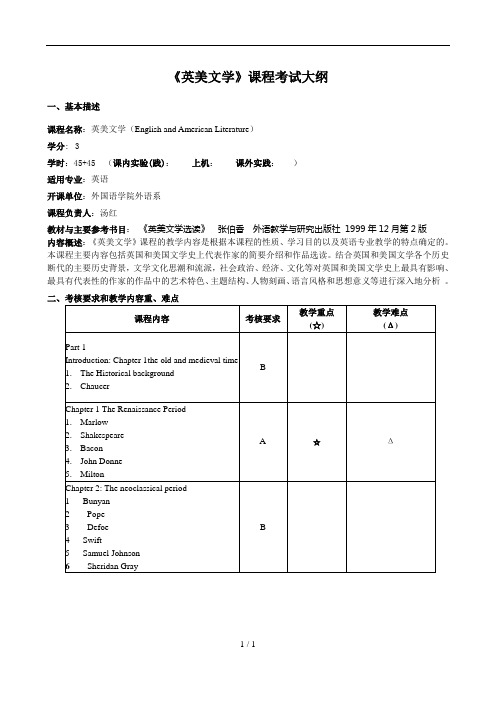 《英美文学》课程考试大纲[001]