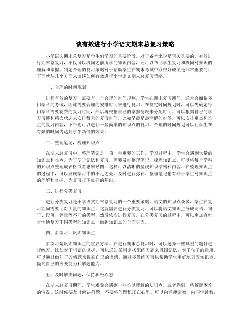 谈有效进行小学语文期末总复习策略