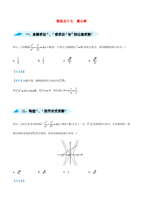 2020届高考数学专题十七离心率精准培优专练(文)