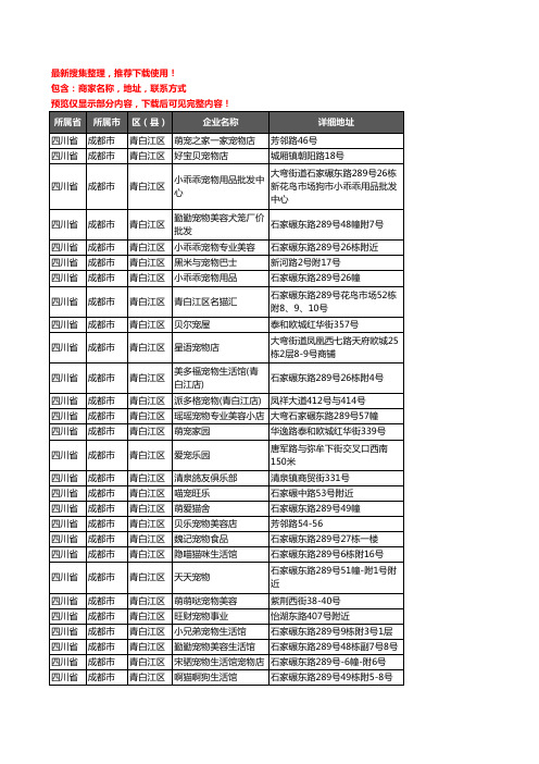 新版四川省成都市青白江区宠物店企业公司商家户名录单联系方式地址大全30家