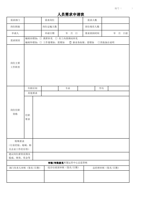 人员需求申请表(通用版)