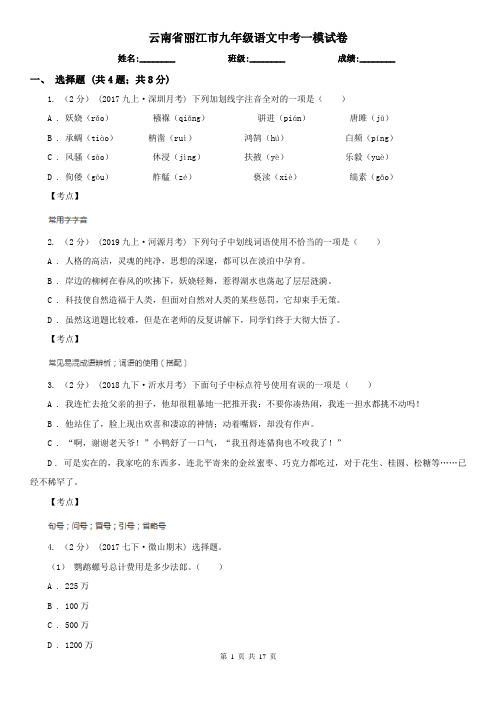 云南省丽江市九年级语文中考一模试卷