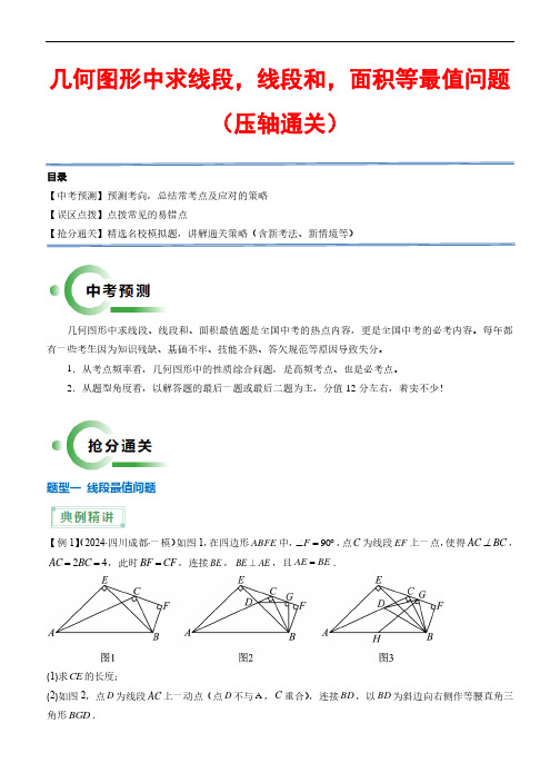 几何图形中求线段,线段和,面积等最值问题(4题型)—2024年中考数学压轴题(全国通用)(解析版)