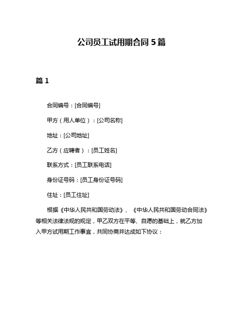 公司员工试用期合同5篇