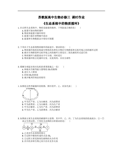 2020年苏教版高中生物必修三 课时作业《生态系统中的物质循环》(含答案解析)