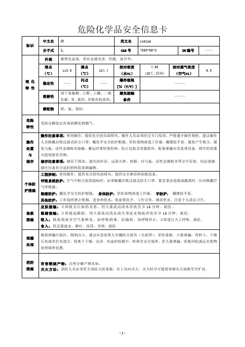 碘危化品安全信息卡、周知卡及MSDS