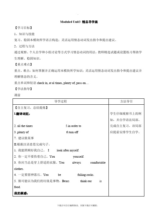 外研版英语九年级下册Module4 Unit3 精品导学案