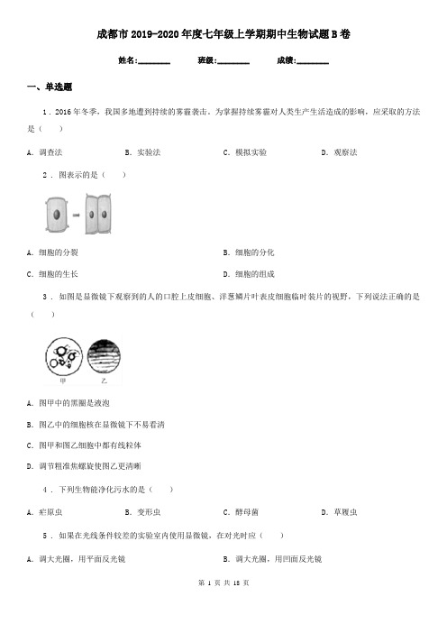 成都市2019-2020年度七年级上学期期中生物试题B卷