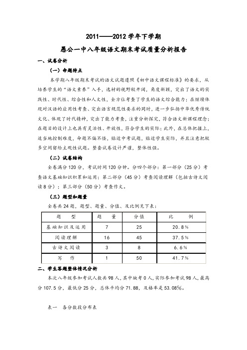 初中语文质量分析报告