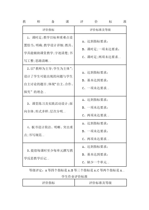 教师备课评价标准