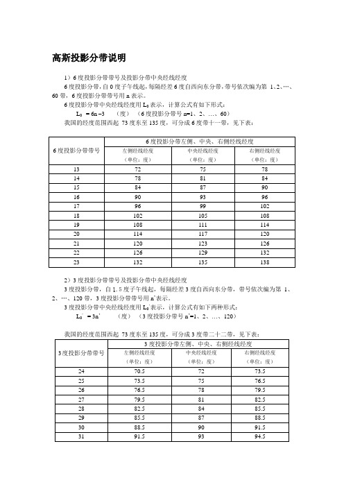 高斯投影分带说明