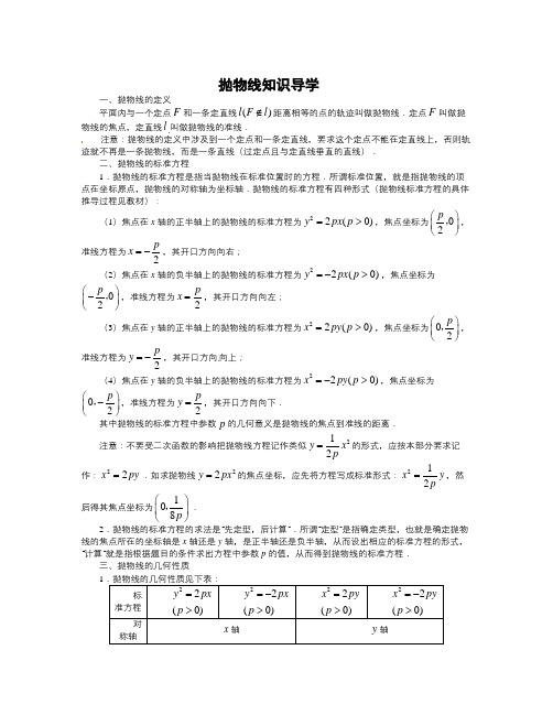 数学知识点苏教版高中数学(选修2-1)2.4《抛物线》word教案-总结