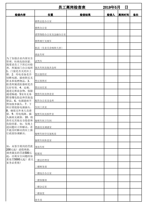 员工离岗检查表