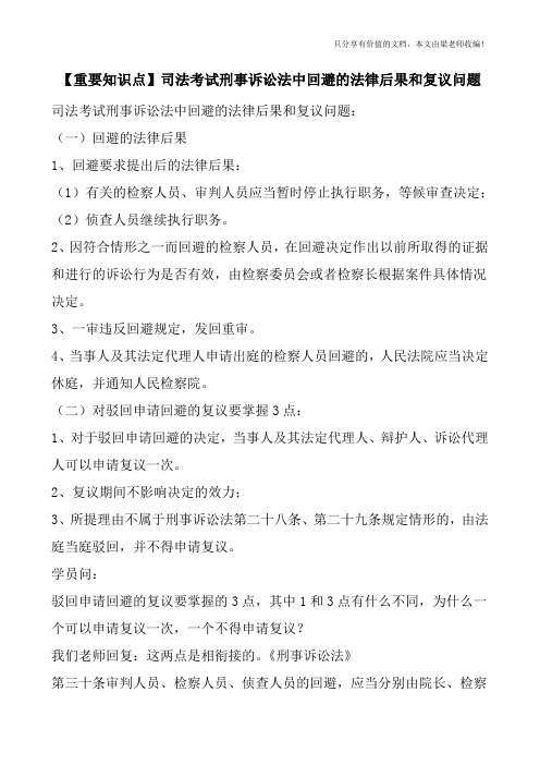 【重要知识点】司法考试刑事诉讼法中回避的法律后果和复议问题