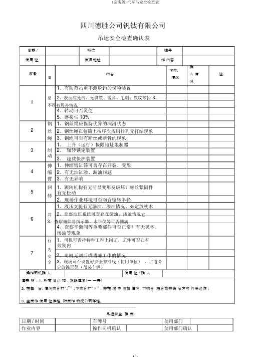 (完整版)汽车吊安全检查表