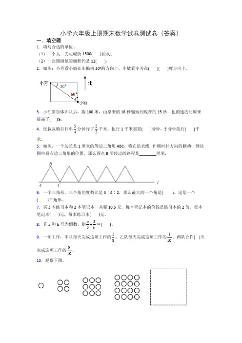 小学六年级上册期末数学试卷测试卷(答案)