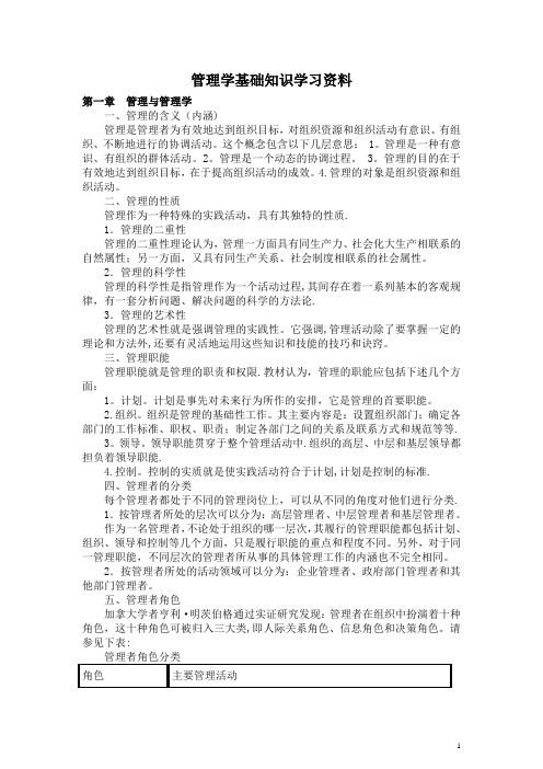 管理学基础知识学习资料