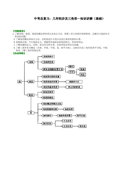 【精编版】华东师大初中数学中考总复习：几何初步及三角形--知识讲解(基础)