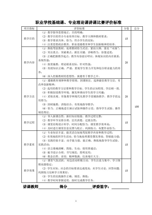 讲课比赛评价标准