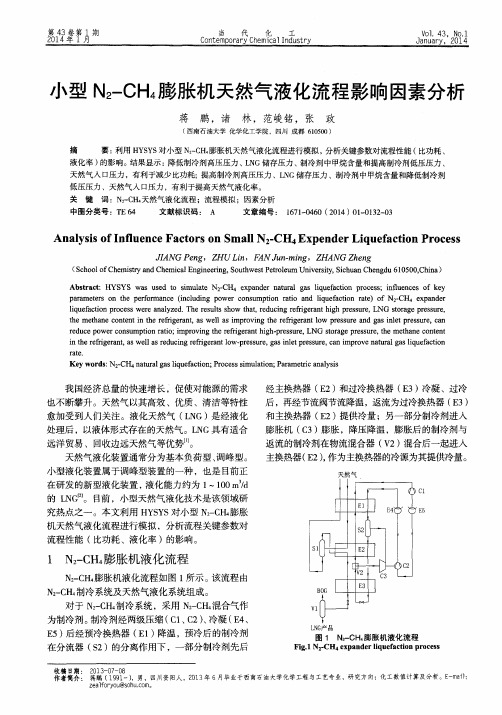 小型N2-CH4膨胀机天然气液化流程影响因素分析