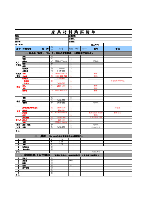 住宅装修家具购置清单样表