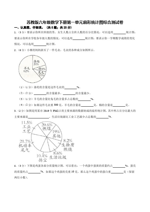 苏教版六年级数学下册第一单元扇形统计图综合测试卷 【含答案】