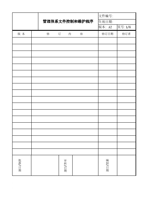 ISO17025：2017管理体系文件控制和维护程序(含附属表单)