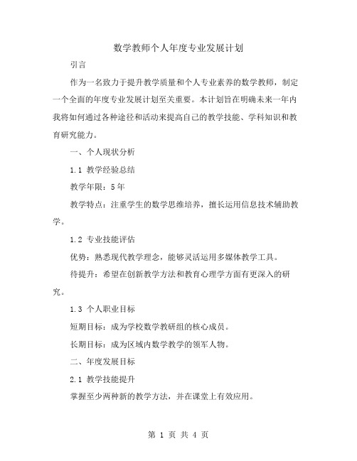 数学教师个人年度专业发展计划