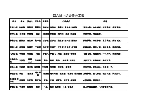 副本四六班小组合作分组、组名、组呼分工情况表