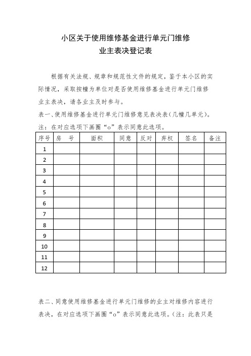 小区关于使用维修基金进行维修表决表