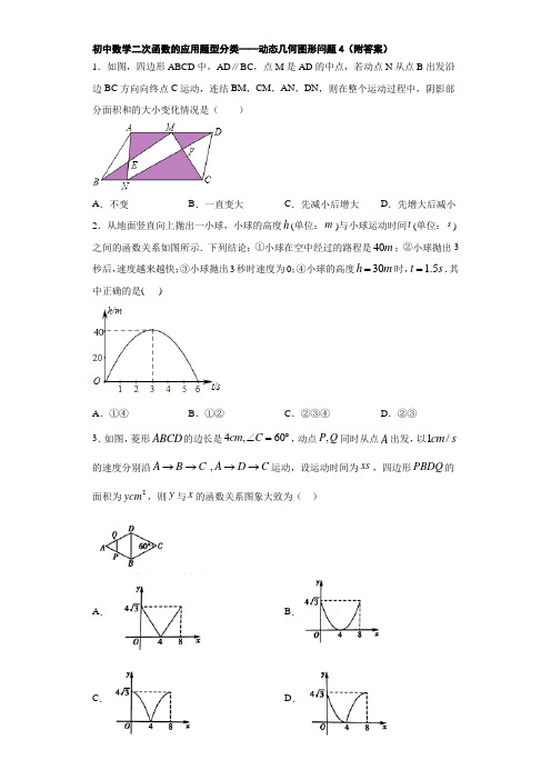 初中数学二次函数的应用题型分类——动态几何图形问题4( 附答案)