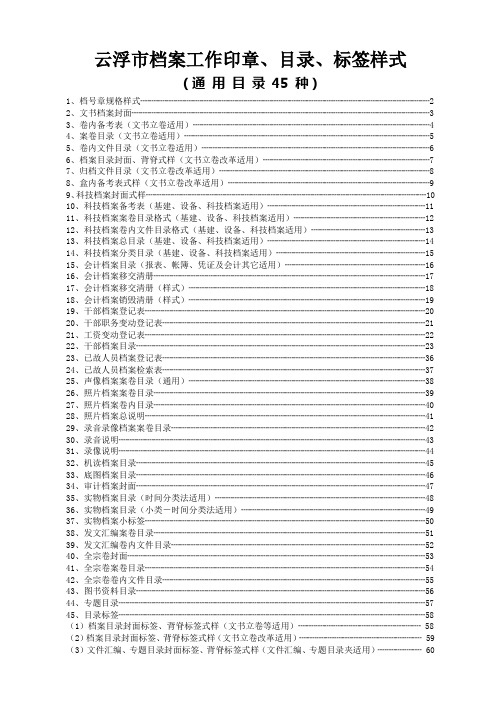 作印章、目录、标签样式通用目录45种