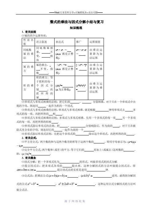 整式的乘法与因式分解小结与复习