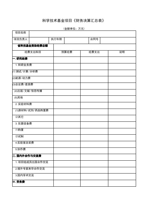 科学技术基金项目《财务决算汇总表》