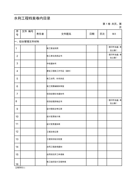 水利工程档案归档目录(施工)