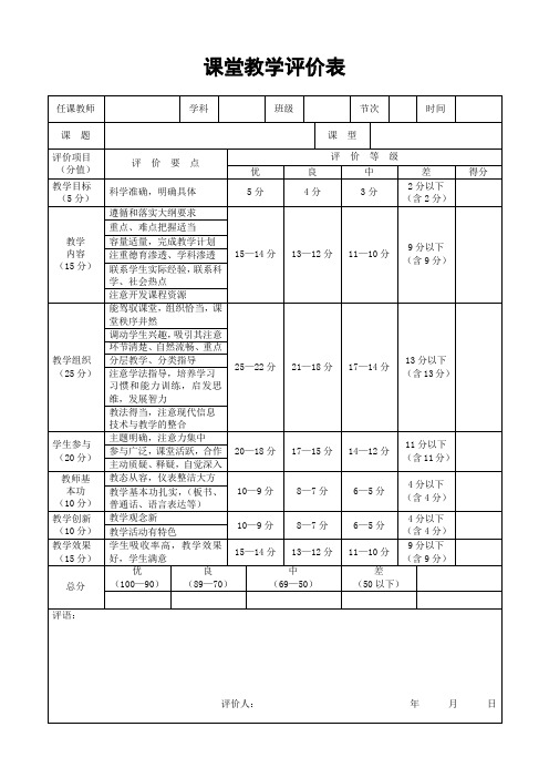 高效课堂教学评价表