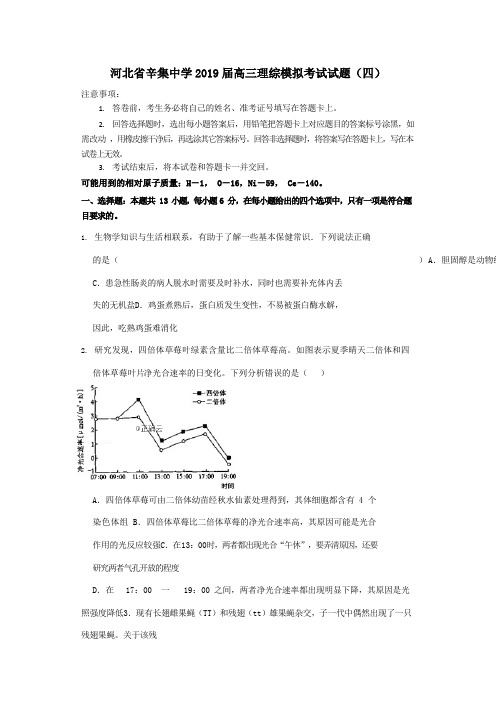 河北省辛集中学2019届高三理综模拟考试试题(四)