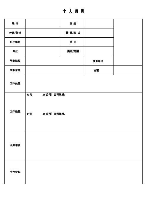 个人空白简历标准表(19)