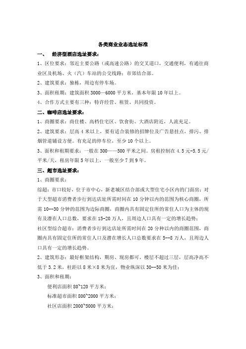 各类商业业态选址标准