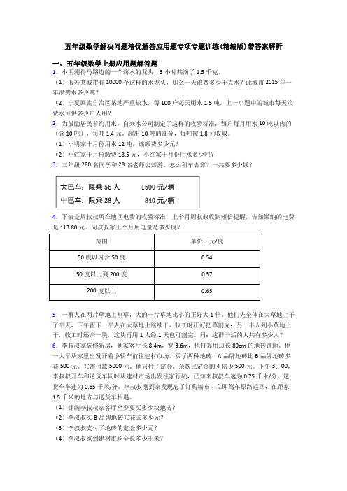 五年级数学解决问题培优解答应用题专项专题训练(精编版)带答案解析