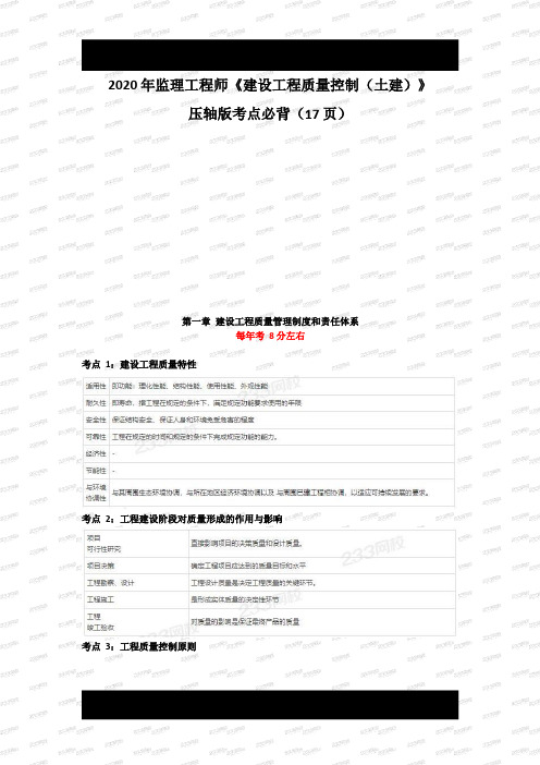 2020监理《土建质量》压轴版临考必背(17页)