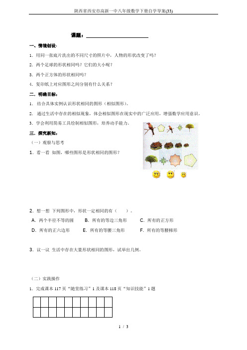 陕西省西安市高新一中八年级数学下册自学导案(33)