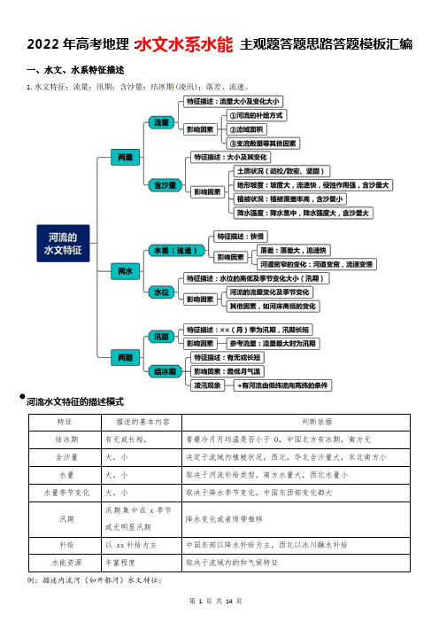 2022年高考地理：水文水系水能 主观题答题思路答题模板汇编(实用,必备!)