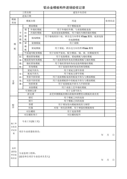 铝合金进场验收记录