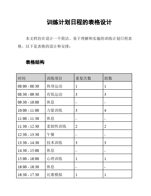 训练计划日程的表格设计